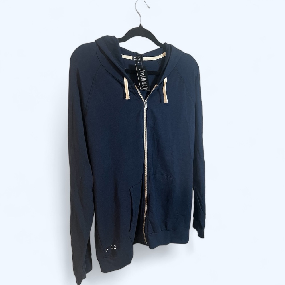A Navy blue zippered hoodie by Two Blind Brothers in size large - Picture 2 of 10